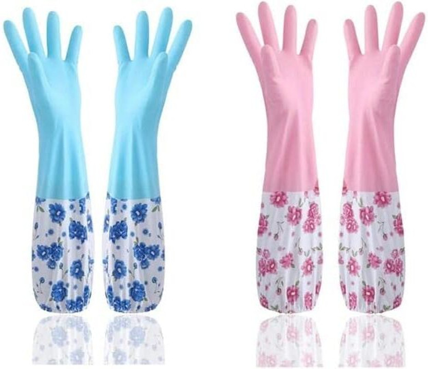 MEEJEEK MEEJEEK Household Reusable Long Elbow Hand Gloves Dishwashing Kitchen Cleaning Laundry Wet and Dry Glove Set(Free Size Pack of 2) - Flipkart Deal