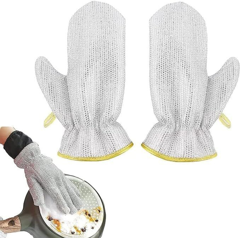 TRUJVE 2pcs Wire Dishwashing Gloves, Kitchen Cleaning Gloves, Cleaning Tools Wet and Dry Glove Set(Medium Pack of 2)
