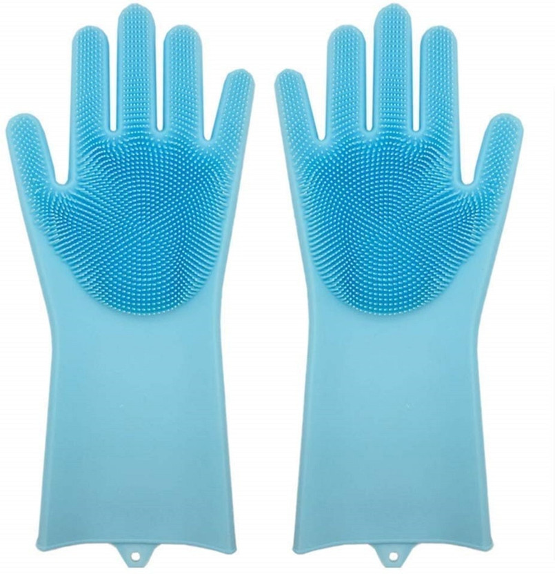 Masox Store DailyCleaning Silicone Cleaning Gloves for Kitchen Dishwashing Bathroom Car Pet Wet and Dry Glove(Medium)