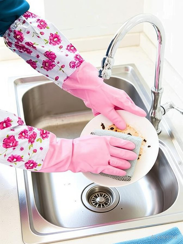 Masox Store PVC made Cotton Flock lined Hand Gloves For Kitchen Long Sleeves Dish Washing Wet and Dry Disposable Glove(Free Size)