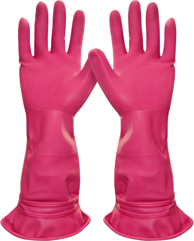 Hy-savio 1PAIR Reusable Rubber LONG Gloves for Kitchen, Dishwashing & Household Cleaning Wet and Dry Glove(Medium)