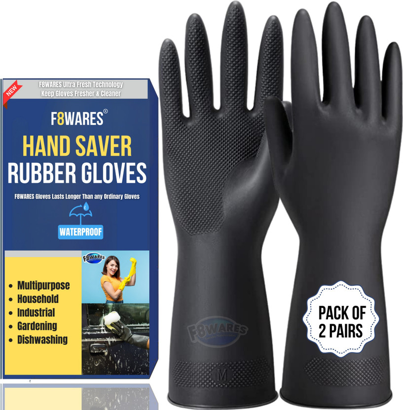 F8WARES Heavy-duty Reusable Dishwashing Industrial Gardening Cleaning Rubber Hand Gloves Wet and Dry Glove Set(Extra Large Pack of 2)
