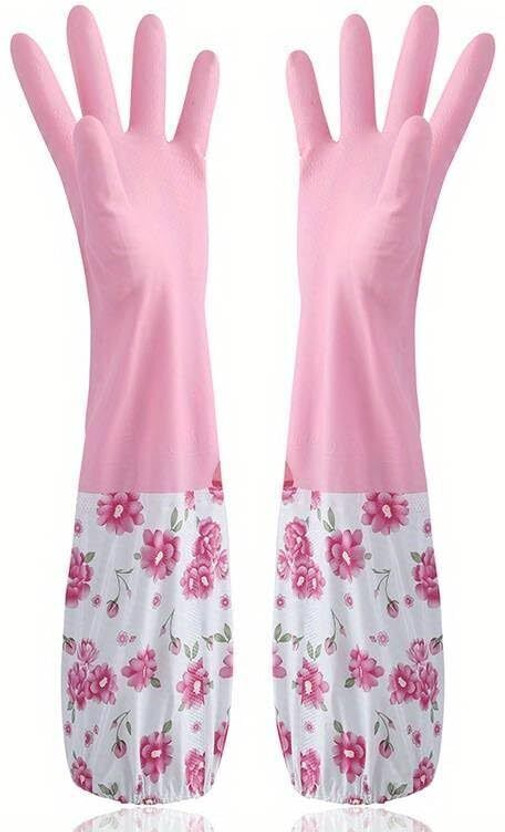 RBGIIT Reusable PVC FlockLined Long Elbow Length Gloves for Kitchen Dishwashing Winters Wet and Dry Glove(Free Size)