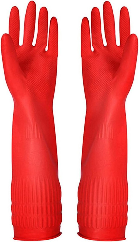 RBGIIT Reusable Long Sleeve Household Cleaning Gloves Rubber Kitchen Daily Use Wet and Dry Glove(Large)