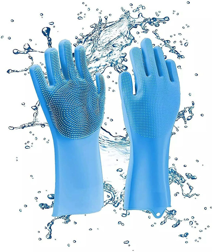 RHHG E COM Magic Silicone Hand Gloves for Clean Kitchen Dishwashing, Pet , Car, Bathroom Wet and Dry Glove(Free Size)
