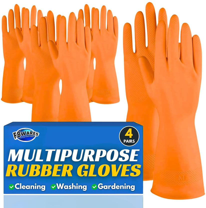 F8WARES Heavy-duty Reusable Dishwashing Industrial Gardening Cleaning Rubber Hand Gloves Wet and Dry Glove Set(Extra Large Pack of 4)
