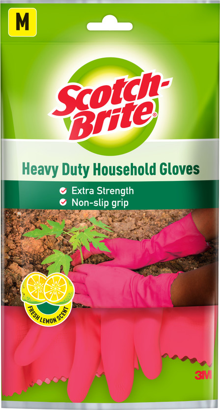 Scotch-Brite rubber Heavy Duty Hand gloves for Dishwashing, gardening (Inner cotton lining ) Wet and Dry Glove(Medium)
