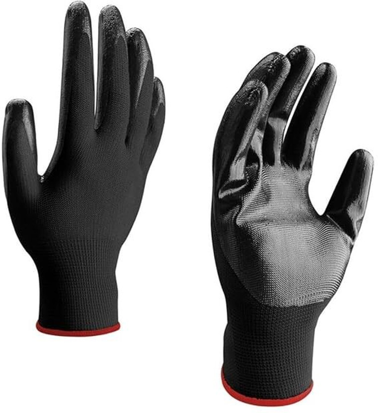 AZWIAN C-Laly_Nitrile_Coated_Black_Pack of 6 Nylon  Safety Gloves(Pack of 6)