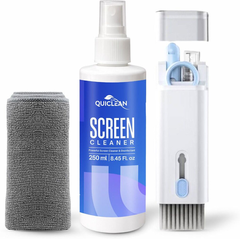 QUICLEAN 7 In 1 Screen Cleaner Kit (250ml) With Cleaning Machine & 350gsm Cloth for Computers, Laptops, Mobiles(Screen Cleaner 250ml with Machine & Cloth)