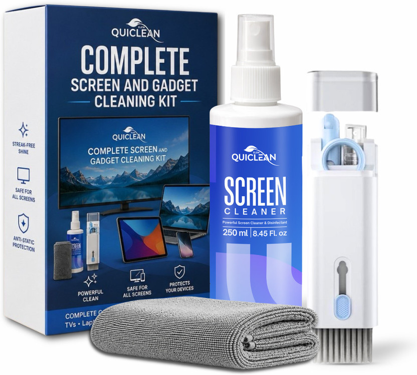 QUICLEAN QUICLEAN Mobile & Laptop Screen Cleaner with Microfiber cloth & Brush Kit for Computers, Laptops, Mobiles, Gaming(7-in-1 cleaning tool) - Flipkart Deal