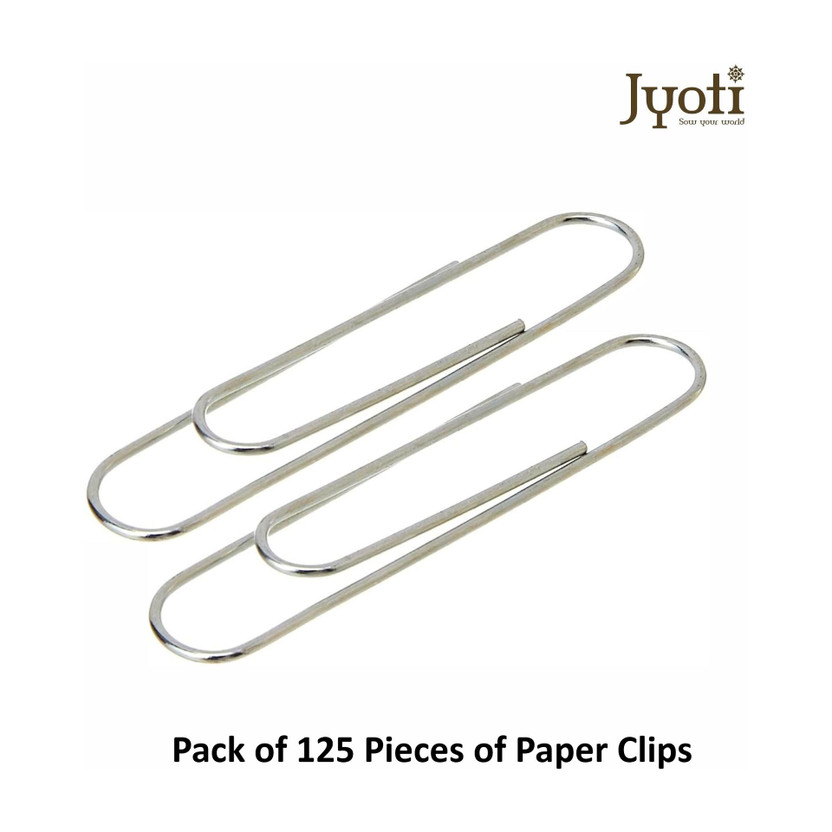 Jyoti Paper Clip - Round Shape, 1.00x50mm of Steel in Electroplated - Pack of 5 Boxes, 50mm, Steel Reusable Clamps for Holding Loose Paper and Document Organizing, Stationery(Set of 125, Silver)