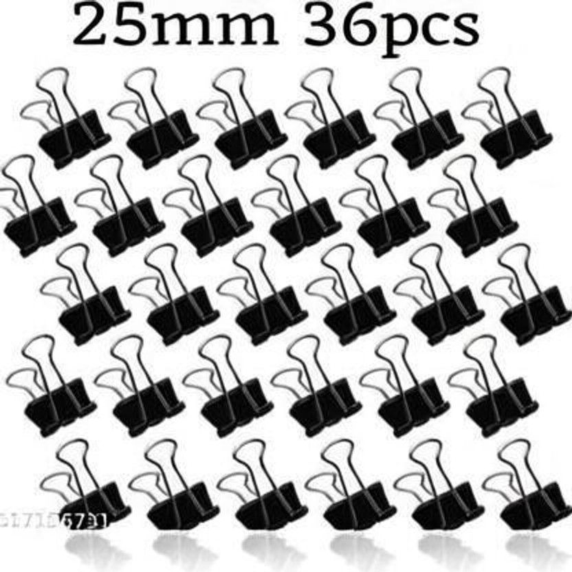 everlite everlite paper binder clips size 25mm stainless still binder clip(Set of 36, black & silver) - Flipkart Deal