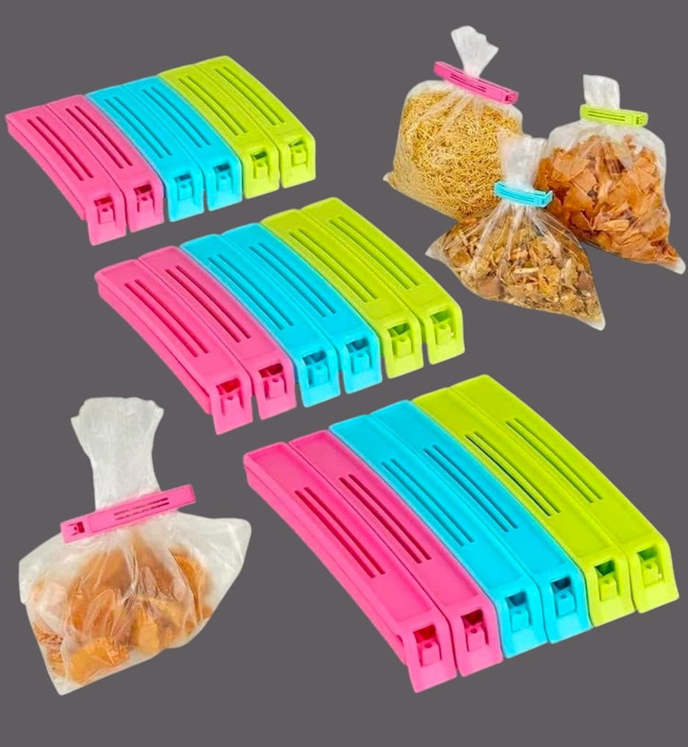 AirSoft Bag Clips for Airtight Sealing, Keeps Snacks, Fruits, Dry Items Fresh Longer Small | Medium | Large Plastic Multi-Purpose Storage Clip(Set of 18, Multicolor)