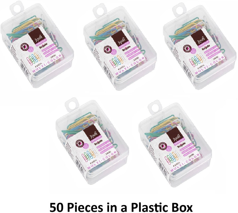 Jyoti Paper Clip Plastic Coated - Size 33mm in Multicolored - Pack of 5 Boxes, 33mm, Plastic Coated, Reusable Clamps for Holding Loose Papers & Document Organizing, and Stationery(Set of 250, Multicolor)