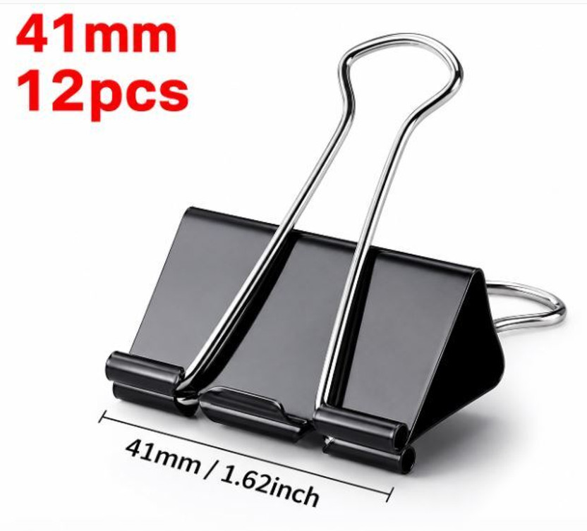 everlite heavy quality 41mm stainless steel binder clip (paper clips)(Set of 12, Black)