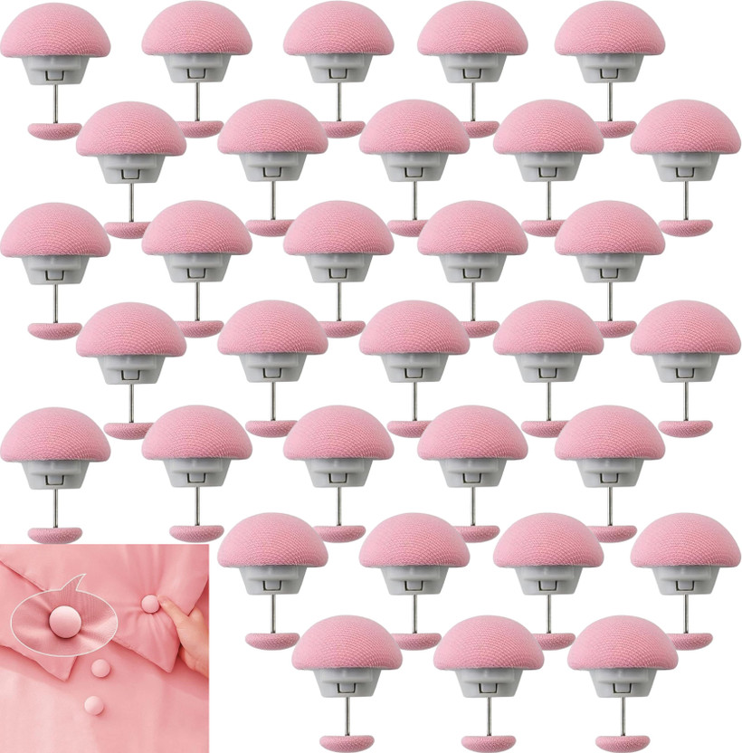 P-PLUS INTERNATIONAL P-Plus International Quilt Corner Buttons, Duvet Insert Holder, Curtain Button Cotton, Stainless Steel Cloth Clips(Pink Pack of 32)