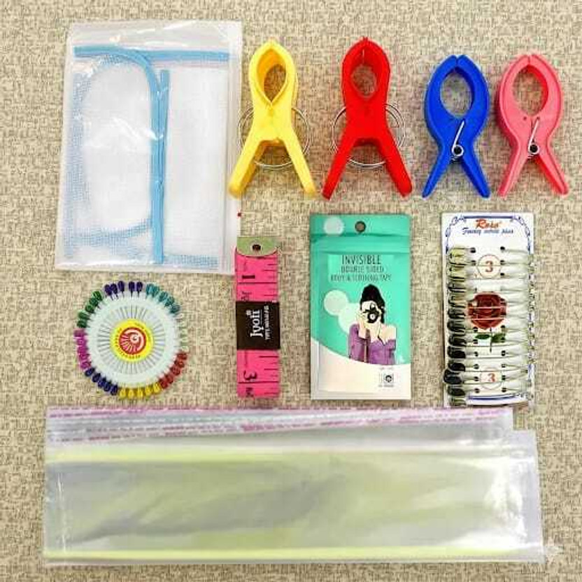 BharatSS Saree Prepleating Kit 8 Items | Easy Pleat Maker for Perfect Saree Draping Plastic Cloth Clips(Multicolor Pack of 8)