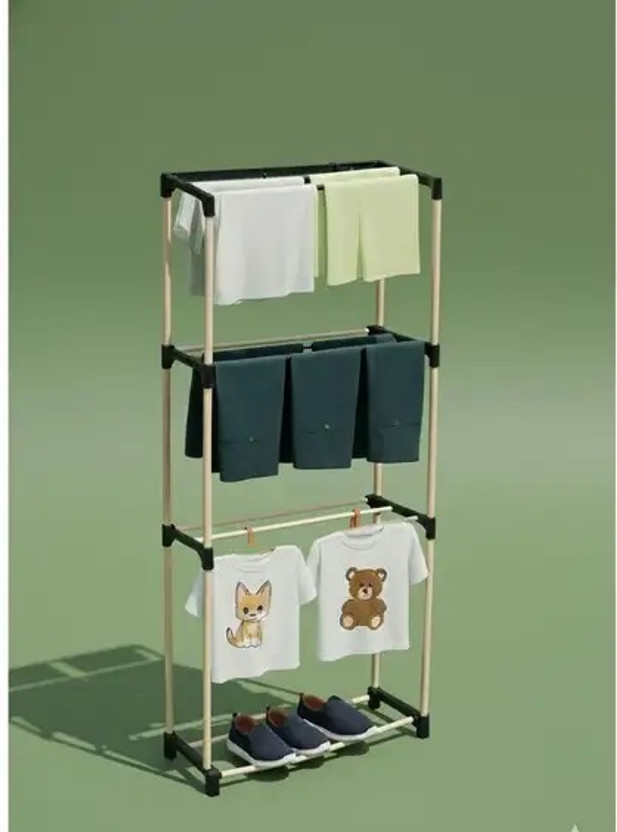 kaiser store Plastic Ceiling Cloth Dryer Stand Multipurpose Stainless Steel Laundry Drying Stand with Bottom Shoe Rack(4 Tier)