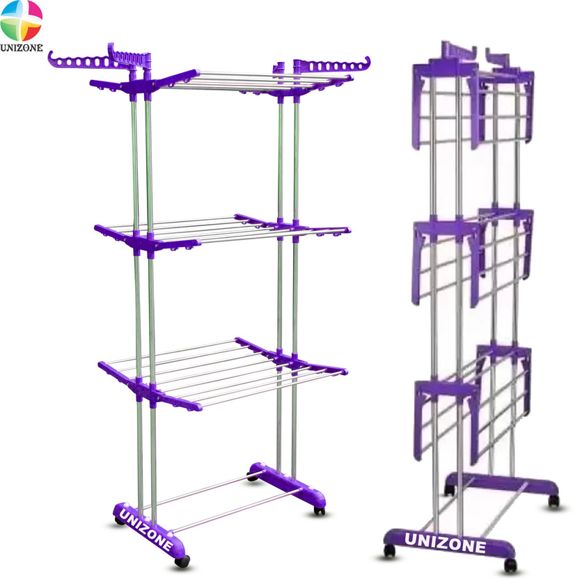 Unizone Steel, Plastic Floor Cloth Dryer Stand Foldable Cloth Dryer Stand 12 Month Warranty Made Of Stainless Steel(1 Tier)