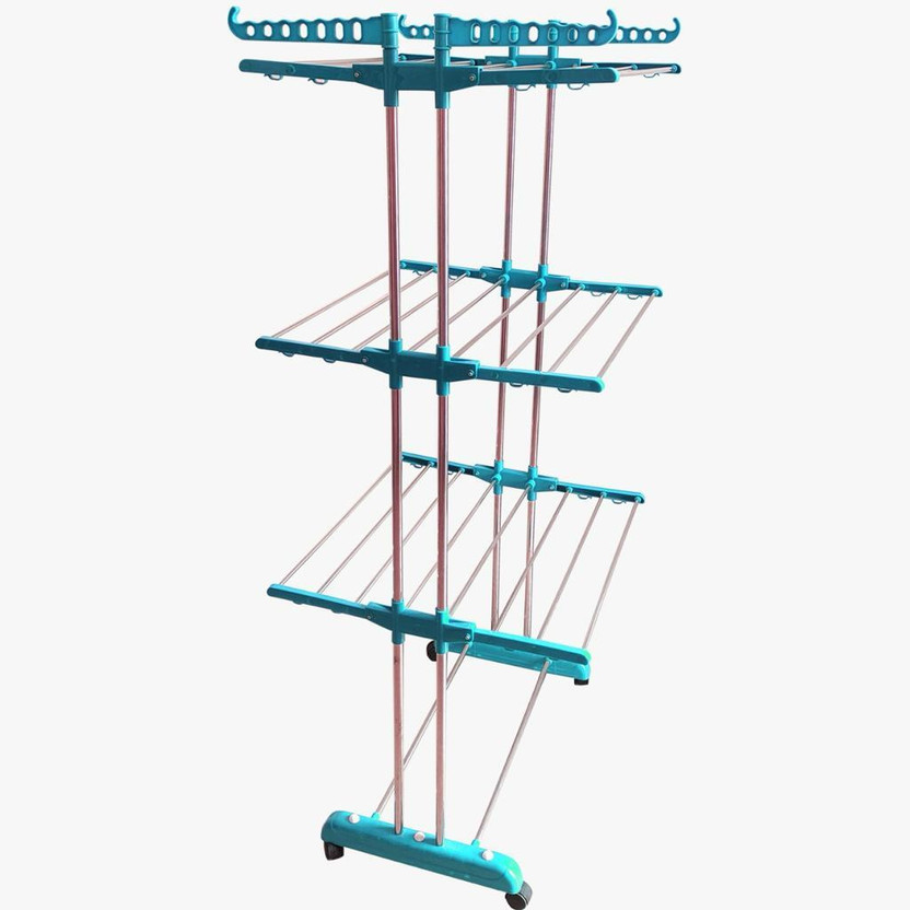 FAVOUR Steel, Aluminium, Steel Floor Cloth Dryer Stand PURE STAINLESS STEEL 3-TIER DOUBLE POLE CLOTH STAND V03(3 Tier)