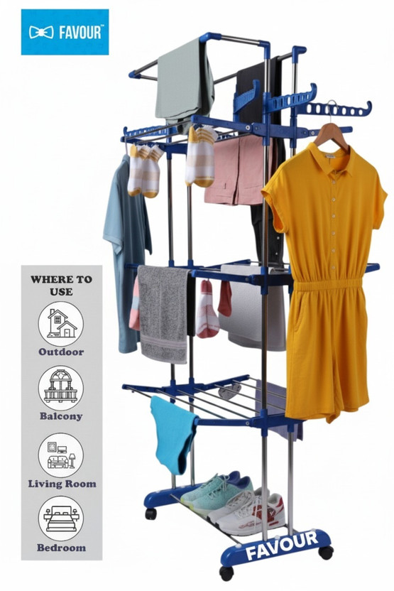 FAVOUR Steel, Plastic Floor Cloth Dryer Stand F-JUMBO CLOTH DRYING STAND -4TIER(4 Tier)