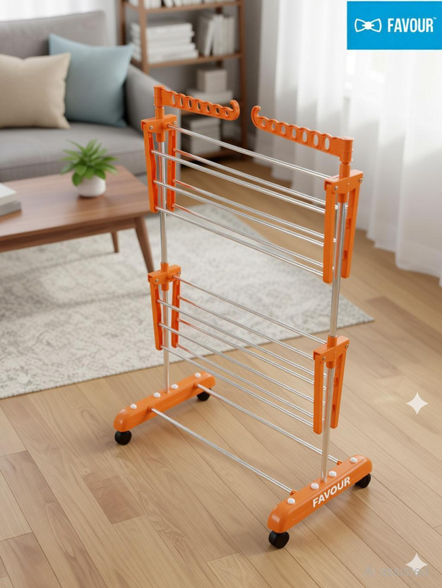 FAVOUR Plastic, Steel Floor Cloth Dryer Stand O12TR1105(2 Tier)