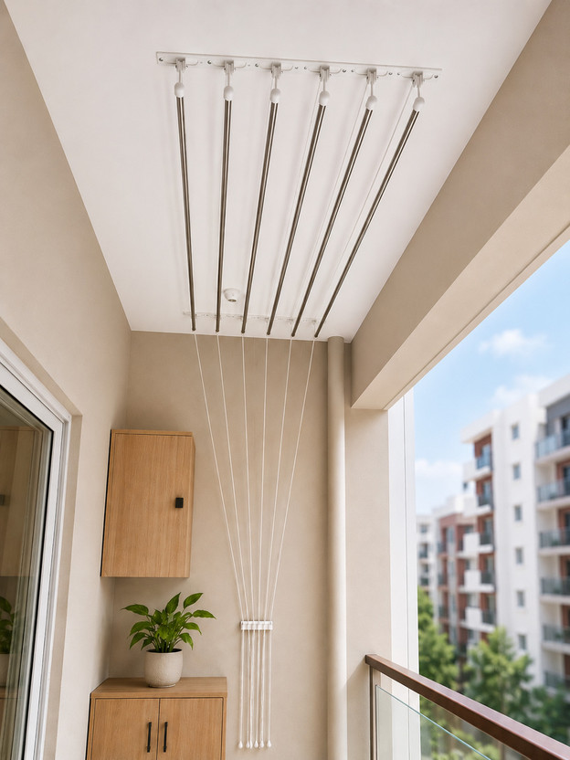 prodry prodry Steel Ceiling Cloth Dryer Stand 8 FEET 6 PIPES SET with DELUXE ROPES(5 Tier) - Flipkart Deal