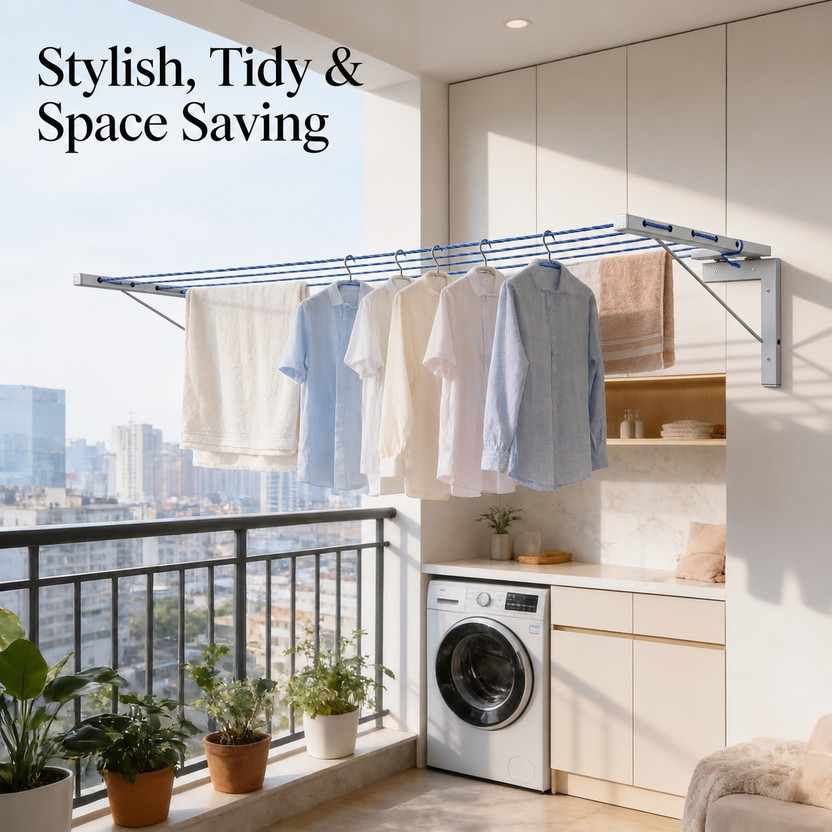 FAF FAF Steel Wall Cloth Dryer Stand with 40 Feet Rope, Foldable Cloth Drying Stand(4 Tier) - Flipkart Deal