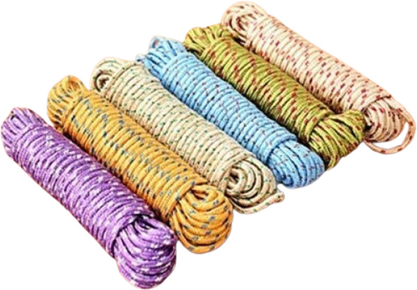 Aseenaa 10 Meters Big Size Cloth Hanging Rope For Both Indoor & Outdoor Use - Pack Of 6 Nylon Retractable Clothesline(10 m)