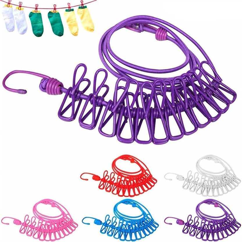 Commerce 2 Clips Rope for Clothes Drying Portable Clothesline Rack Indoor,Outdoor Clips Nylon Clothesline(5 m)