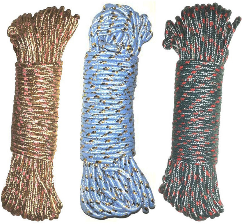 Aseenaa 10 Meters Big Size Cloth Hanging Rope For Both Indoor & Outdoor Use - Pack Of 3 Nylon Retractable Clothesline(10 m)