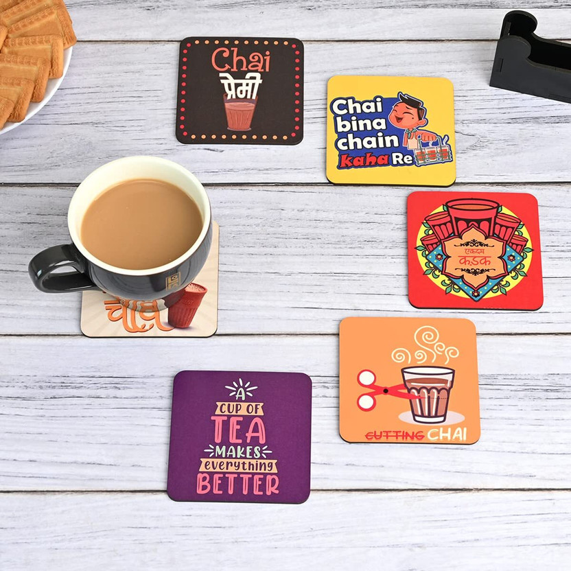 RAMNAM GIFTS Rectangle Reversible Wood Coaster Set(Pack of 6)