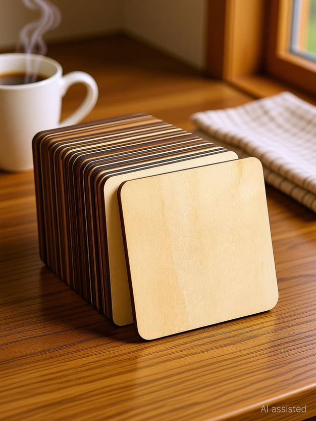 Rage-X Square Wood Coaster Set(Pack of 40)