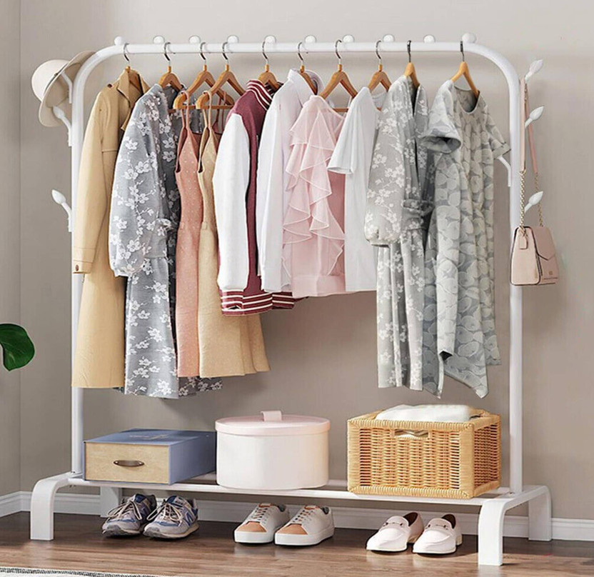 KROOH Metal Garment Storage Clothes Rack 6 Hooks White Metal Coat and Umbrella Stand Metal Coat and Umbrella Stand(Finish Color - White, DIY(Do-It-Yourself))