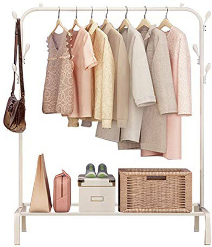 KROOH Plastic Cloth Almari Plastic Collapsible White Wardrobe PP Collapsible Wardrobe(Finish Color - Pole Rack White, DIY(Do-It-Yourself))