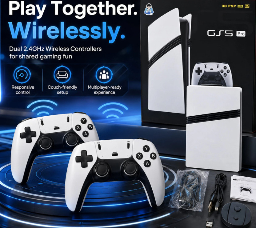 StyleNeste GS5 Pro Elite Digital Gaming Hardware Limited Edition X 64 GB with Action-Adventure, Action, Fighting, Racing(Black , white, Built-in Games, Wireless Controllers, HDMI Connectivity, Plug & Play Support)
