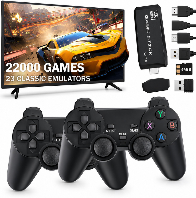 M8 Pro 4K Ultra HD Retro HDMI Game H8 Stick 64GB Dual Wireless Controller with Game and Expansion Pack(Code in the Box - for PC)