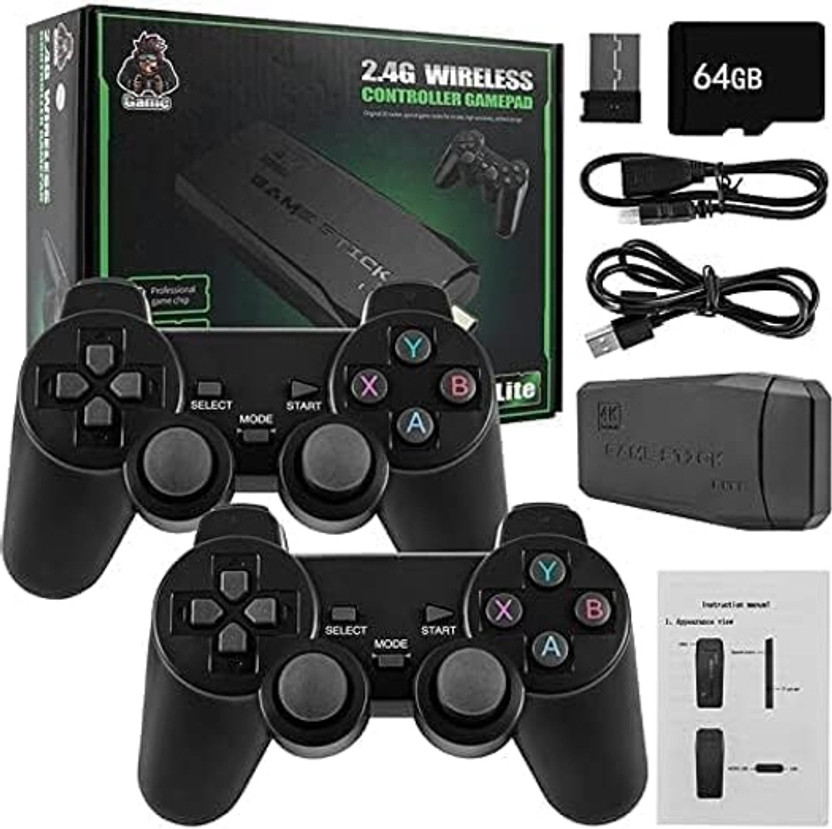 Timkolas 4K HD TV Video Game 2.4G Wireless Game Stick With 2 Wireless Controller for kids 5 GB with GTA 5(Black)
