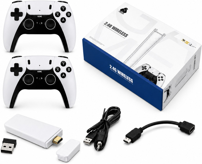 HG WORLD Retro M15 Game Stick Console with 2.4G 2 Player Dual for Kids for TV Video Games 64 GB with 10,000+ built-in retro arcade, classic action, adventure, racing, and fighting(White, All Ages 64 GB Gaming Console (Best Gift & Fun, Wireless Gamepad, with 40+ Emulator, Full HDMI Output, TV Game Se