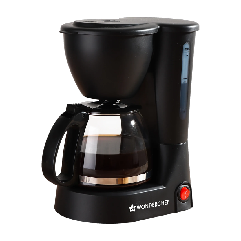 WONDERCHEF Swift Brew Anti-Drip System | Keep Warm Plate | Borosilicate Glass Carafe | Compact Design | 2-Year Warranty | Brew 6 Cups at a Time 6 Cups Coffee Maker(Black)