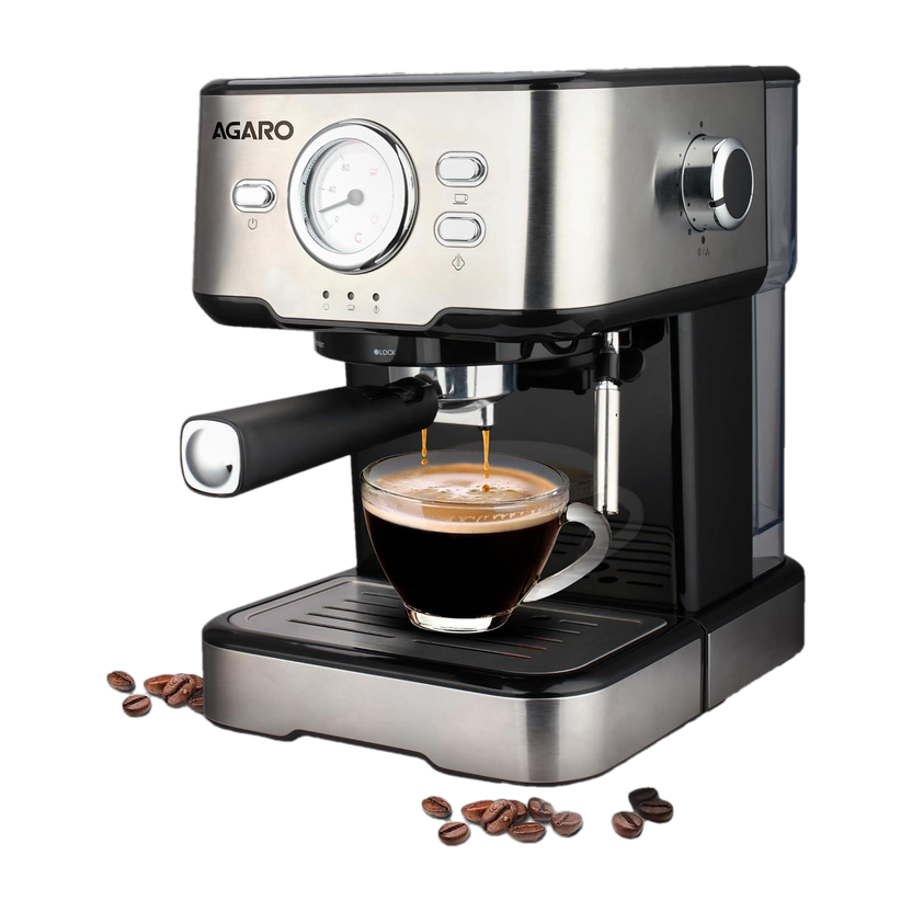AGARO Imperial Espresso Coffee Maker, Coffee Machine, 15 Bars, With Foaming Milk, Frother Wand for Espresso, Cappuccino, Latte and Mocha, Steam, Adjustable Milk Frothing and Double Temperature Control System,1100W 6 Cups Coffee Maker(Silver)
