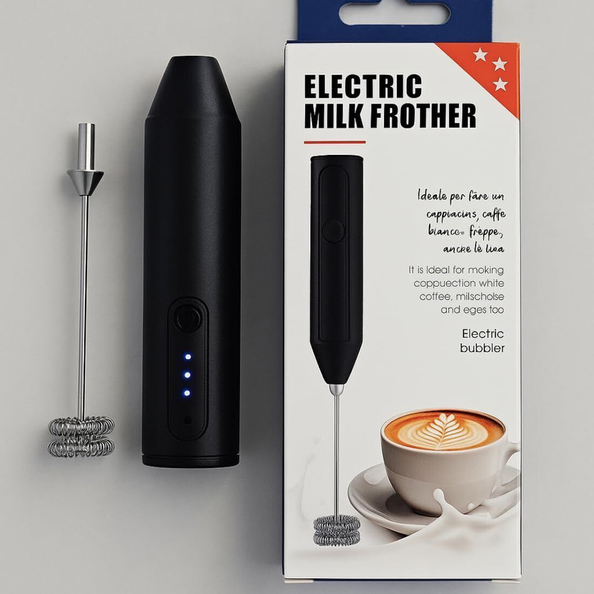 Livyra Electric Milk Frother Handheld Rechargeable Foam Maker for Coffee, Cappuccino 10 Cups Coffee Maker(Black)