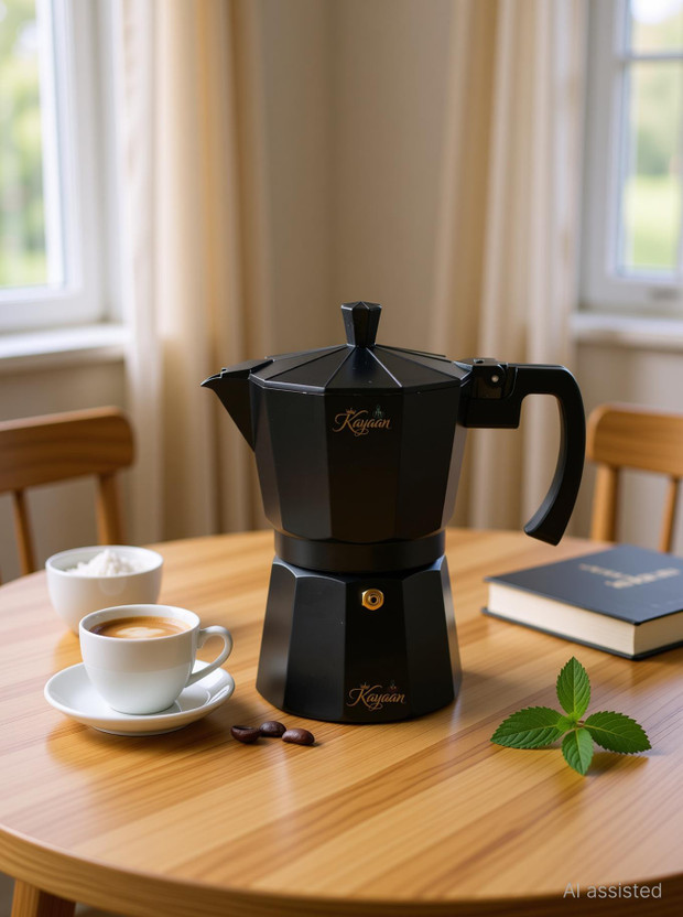 Kayaan Classic Moka Pot, Stovetop,Espresso Coffee Maker, 300ML, Premium Aluminium Built Personal Coffee Maker(Balck)