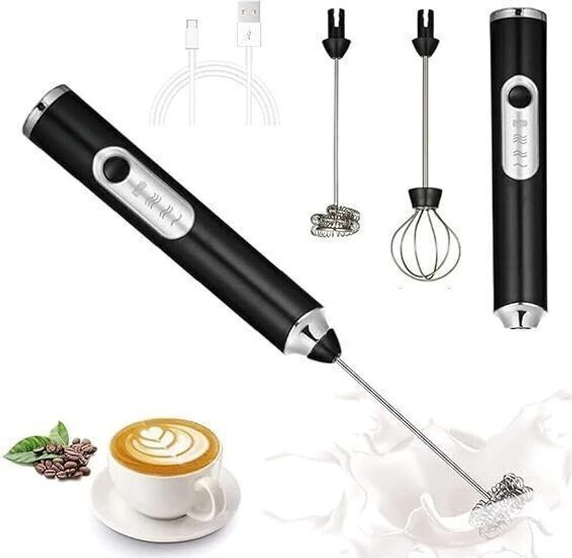 FINARO Coffee Beater Milk Frother Handheld USB Rechargeable Foam Maker for Coffee 10 Cups Coffee Maker(Black)