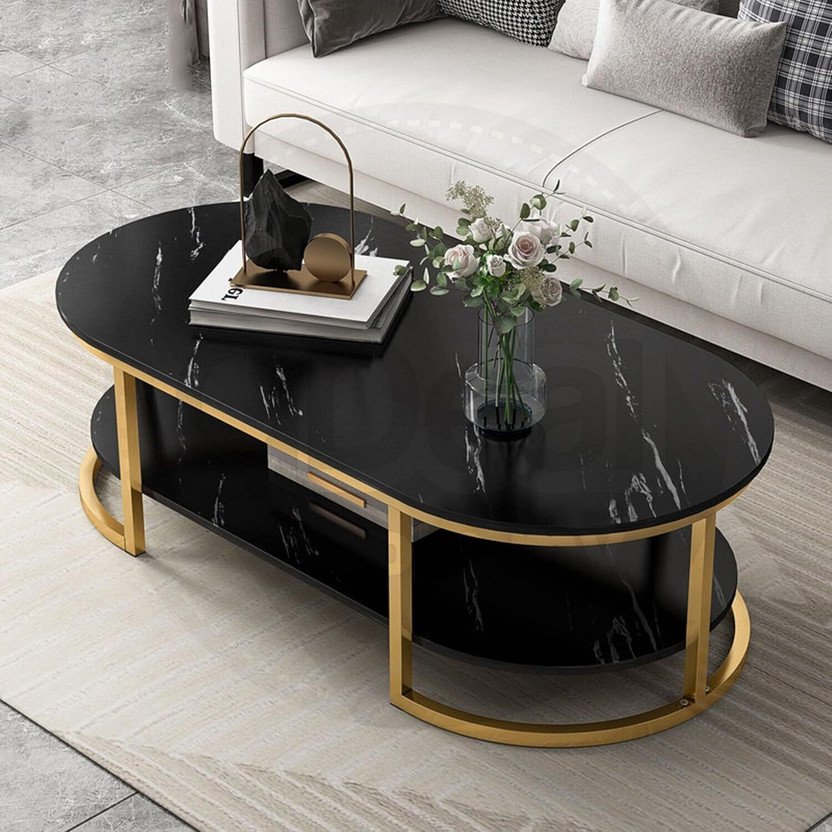 Yusha handicrafts Large Center Table Coffee Table,Sofa Side Table Simple Design Beautiful table Engineered Wood Coffee Table(Finish Color - Gold Black, Pre-assembled)