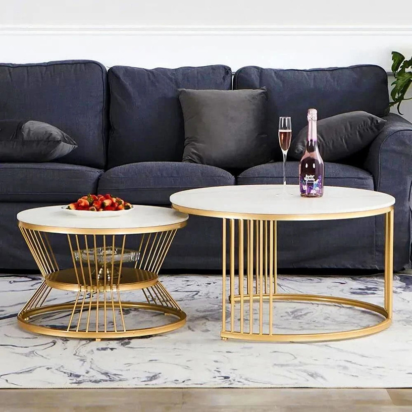 Famousartist Famousartist "Elegantly Versatile and Space-Saving Metal Nesting Tables Engineered Wood Coffee Table(Finish Color - gold, Pre-assembled)