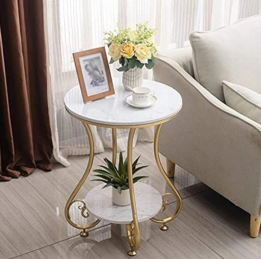 Unique Arts Shoppee Masterpieces: The Elegance of Metal Tables" End Table For Living Room Engineered Wood Coffee Table(Finish Color - Golden, Pre-assembled)