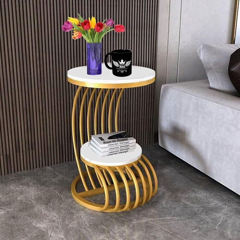 MAAZ ART CRAFT Heritage Designs Iron Haven: A Stylish Metal Side Table for Modern Spaces Engineered Wood Coffee Table(Finish Color - White, Gold, Pre-assembled)
