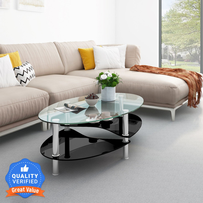 Flipkart Perfect Homes Eclipse Glass Coffee Table(Finish Color - Transparent Top + Tinted Dark Grey Shelf, Knock Down)