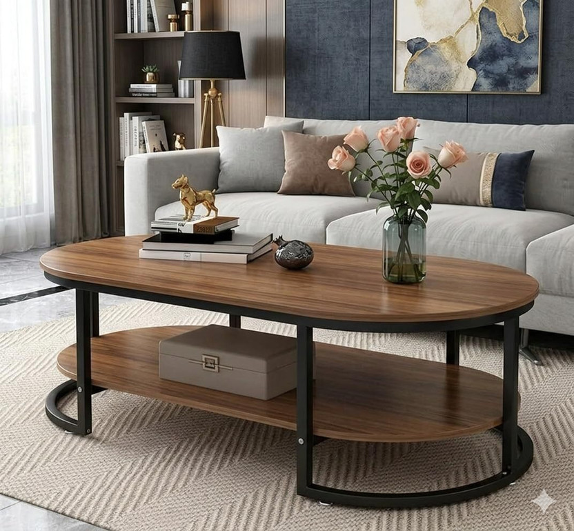 GiftArtsShoppee Modern Coffee Table for Living Room,Heavy Duty iron Center Table Engineered Wood Coffee Table(Finish Color - brown black, Pre-assembled)